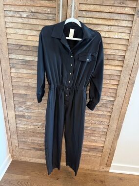 Classic Black Button-Front Jumpsuit with Elastic Waist